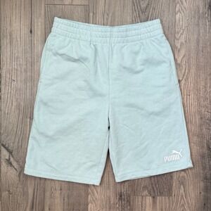 Puma Kids Shorts Light Blue Elastic Waist Logo Casual Athletic Size L 14 16